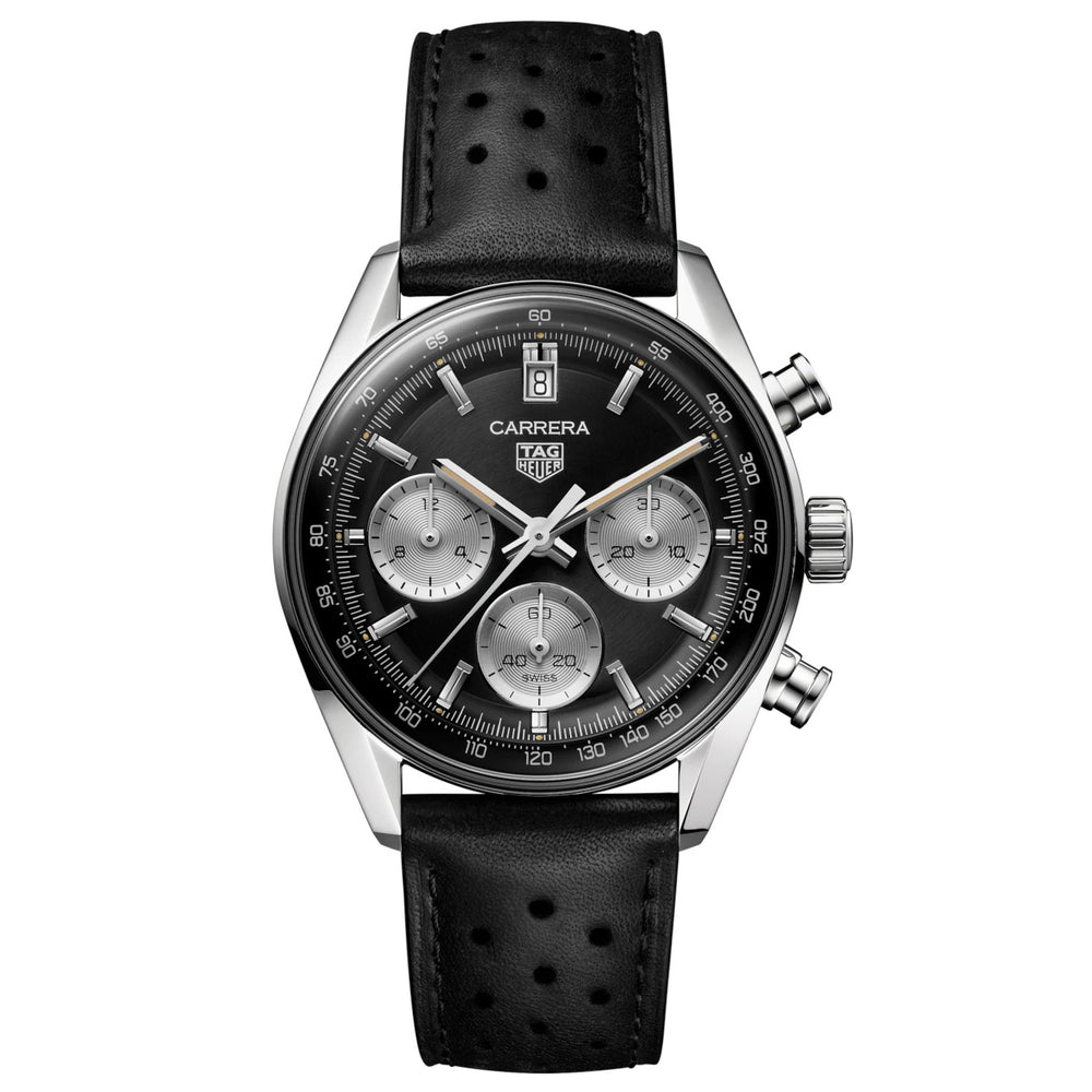 Carrera Cronografo Automatico Pelle Nera 39 mm-Orologi-TAG HEUER-Gioielleria Granarelli