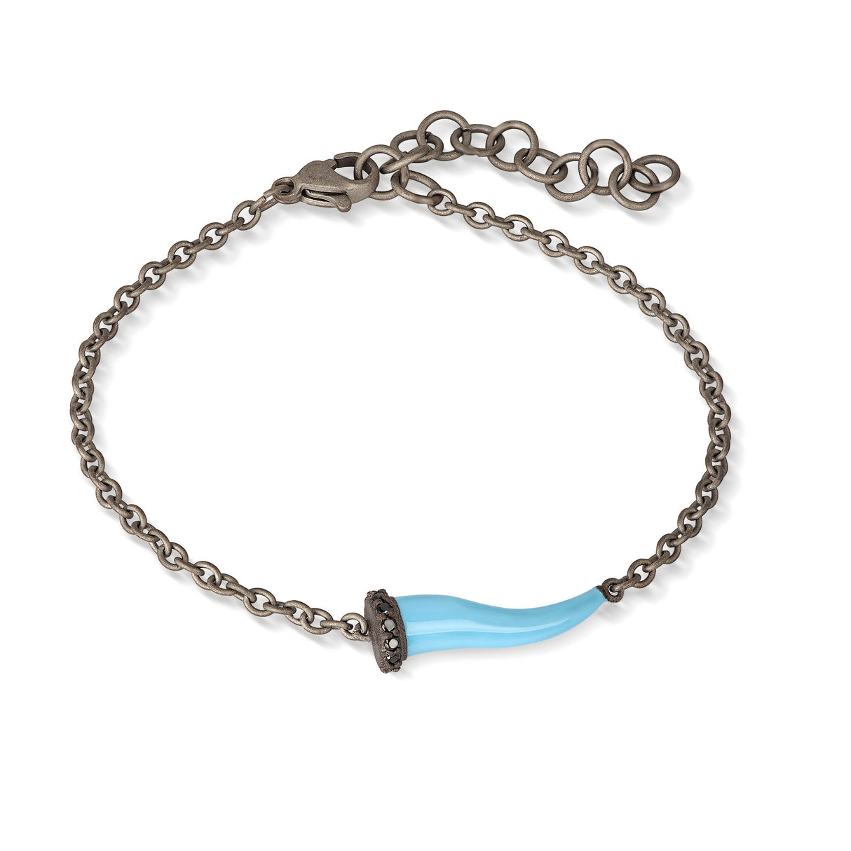 BRACELET CHARMS CORNETET GLAZED BLUE TITANIUM 5 BLACK AND CHAIN