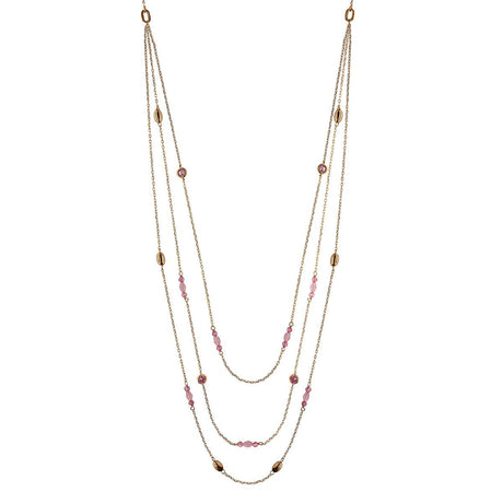 Collana 3 fili Pepite e Pietre Rosa-Girocolli-RUE DES MILLE-Gioielleria Granarelli