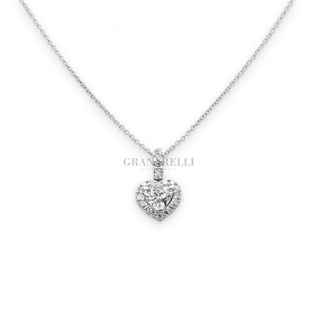 Collana Diamante taglio Cuore e contorno di brillanti in Oro Bianco-Girocolli-CRIVELLI-Gioielleria Granarelli
