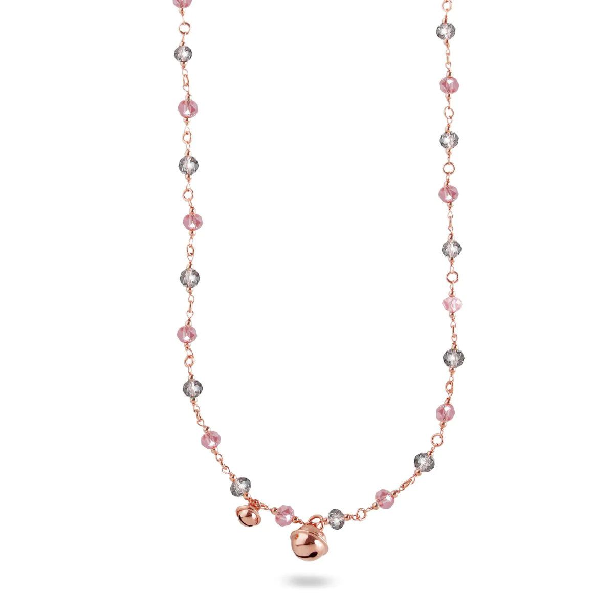 Collana Lunga Campanelli, Pietre Rosa e Grigio Fumè-Girocolli-RUE DES MILLE-Gioielleria Granarelli