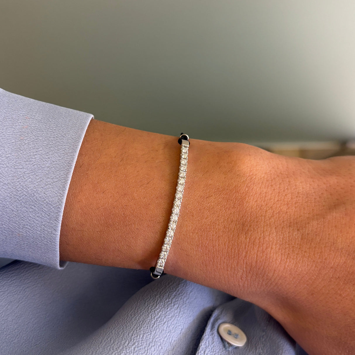 Bracciale Barretta Diamanti Bianchi Misura Grande Curva in Oro Bianco cordino nautico
