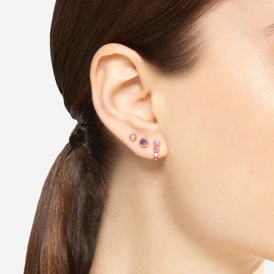 Dodo earring bubbles pink gold and amethyst