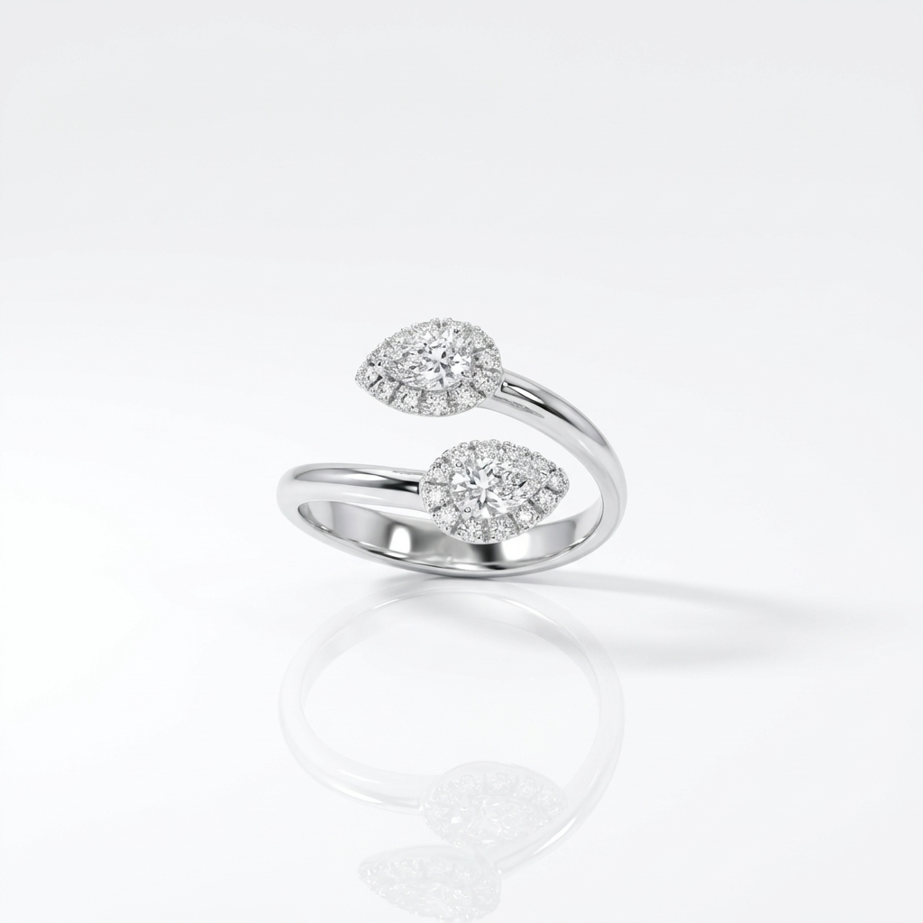 Anello Doppio Solitario con Diamanti in Oro Bianco