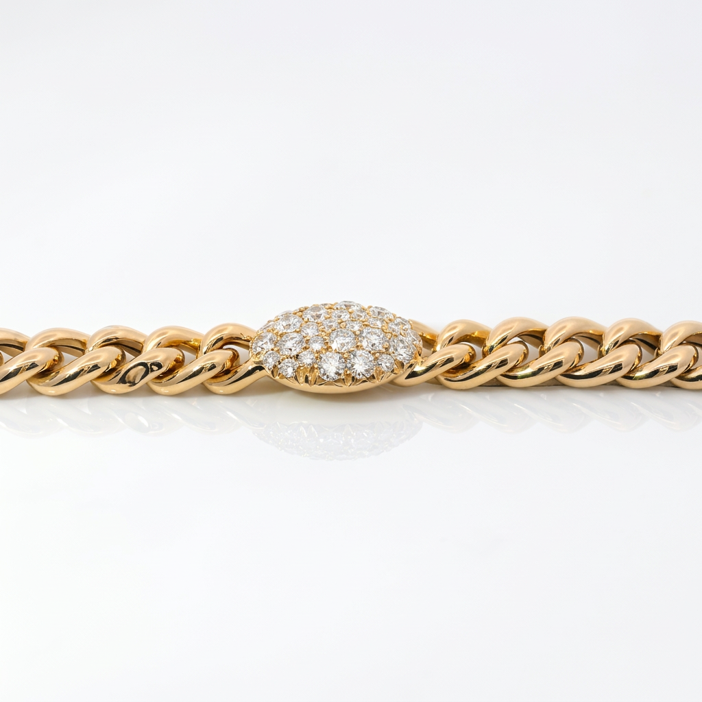 Bracciale Groumette in Oro Rosa e Ovale con Diamanti