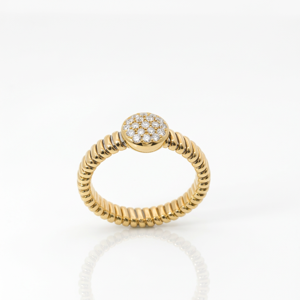Anello Tubogas con Tondo e Diamanti Bianchi
