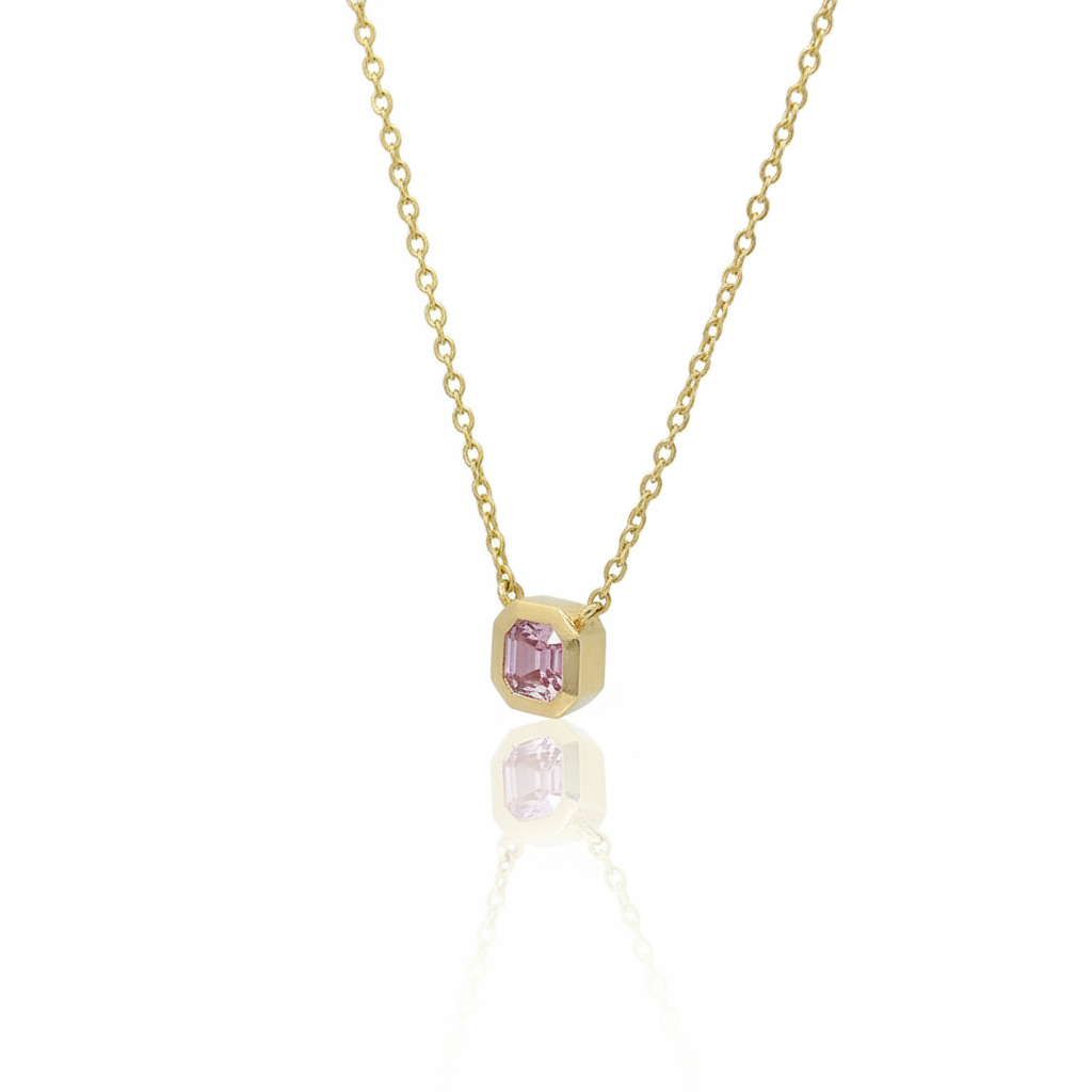 Girocollo Oro Giallo 18kt con Zaffiro Rosa Taglio Radiant