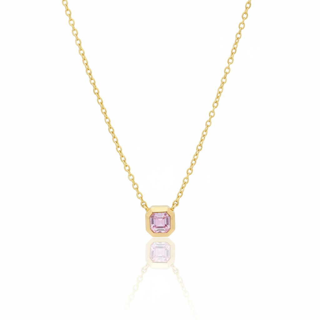 Girocollo Oro Giallo 18kt con Zaffiro Rosa Taglio Radiant