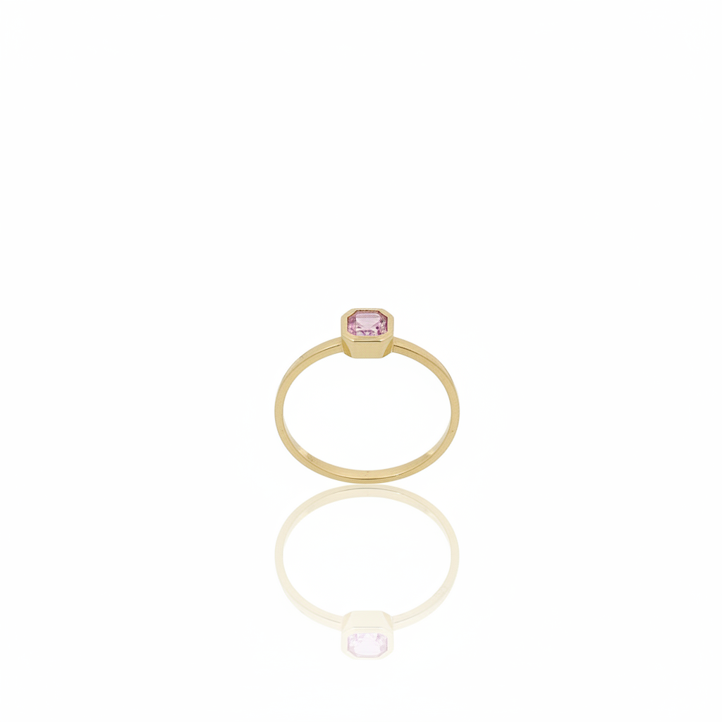 Anello Solitario Oro Giallo 18kt Zaffiro Rosa Taglio Radiant