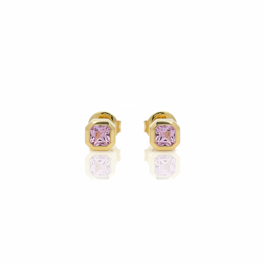 Orecchini a Lobo Oro Giallo 18kt con Zaffiri Rosa Taglio Radiant
