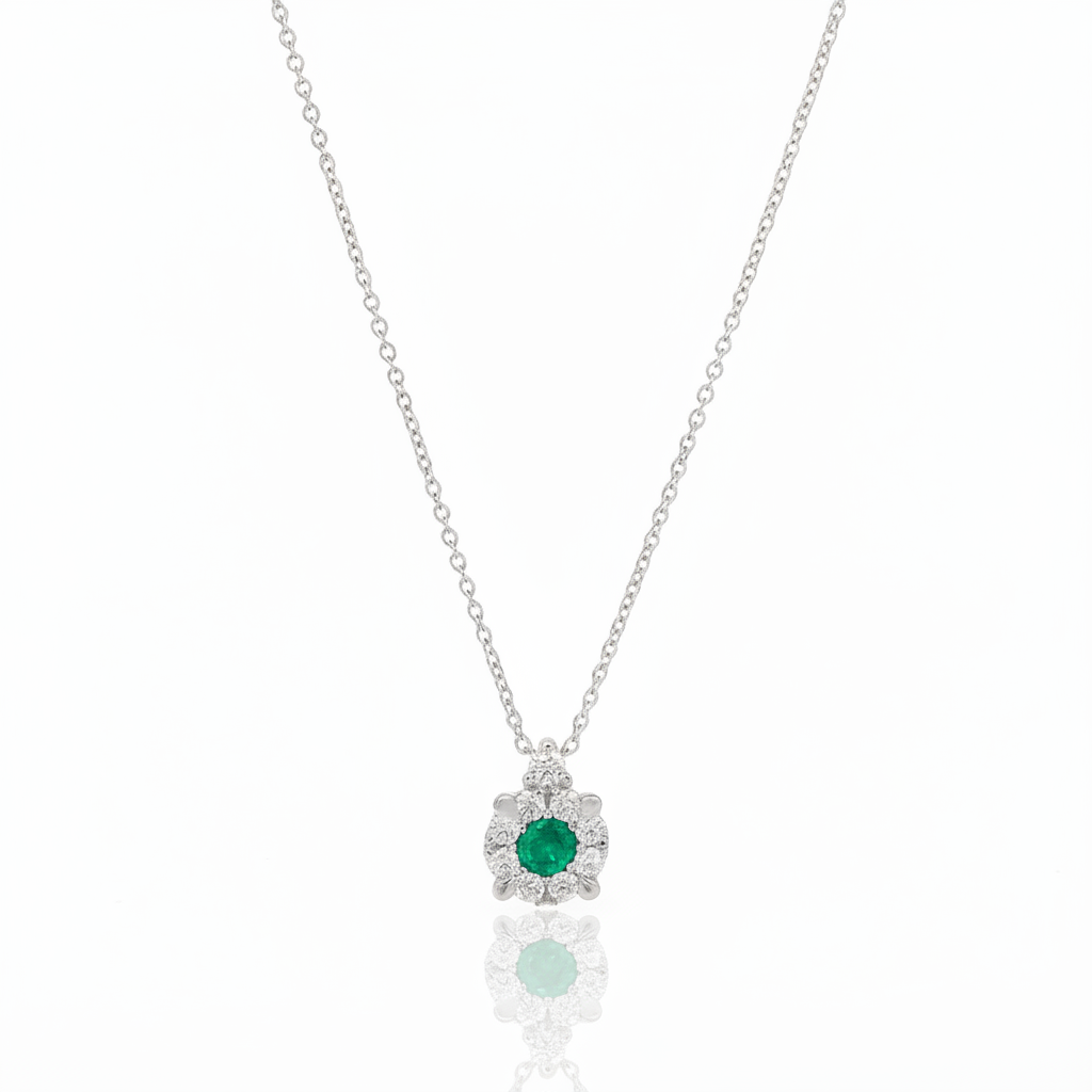 Girocollo Magic in Oro Bianco con Smeraldo e Diamanti