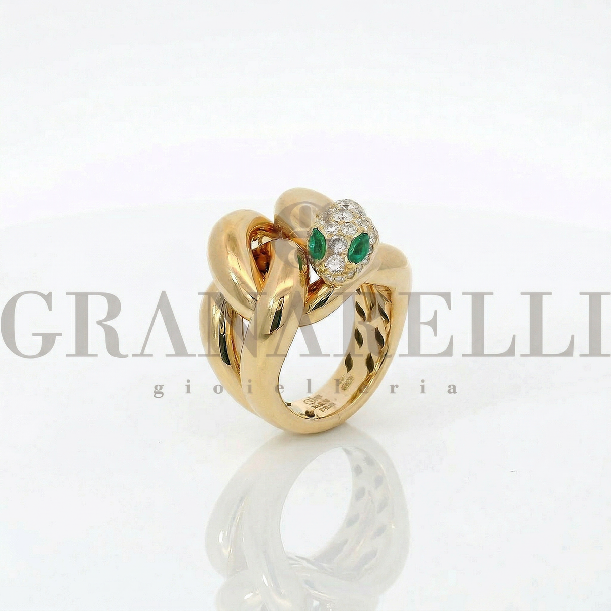 Anello Groumette Serpente Oro Rosa Smeraldi e Diamanti Crivelli