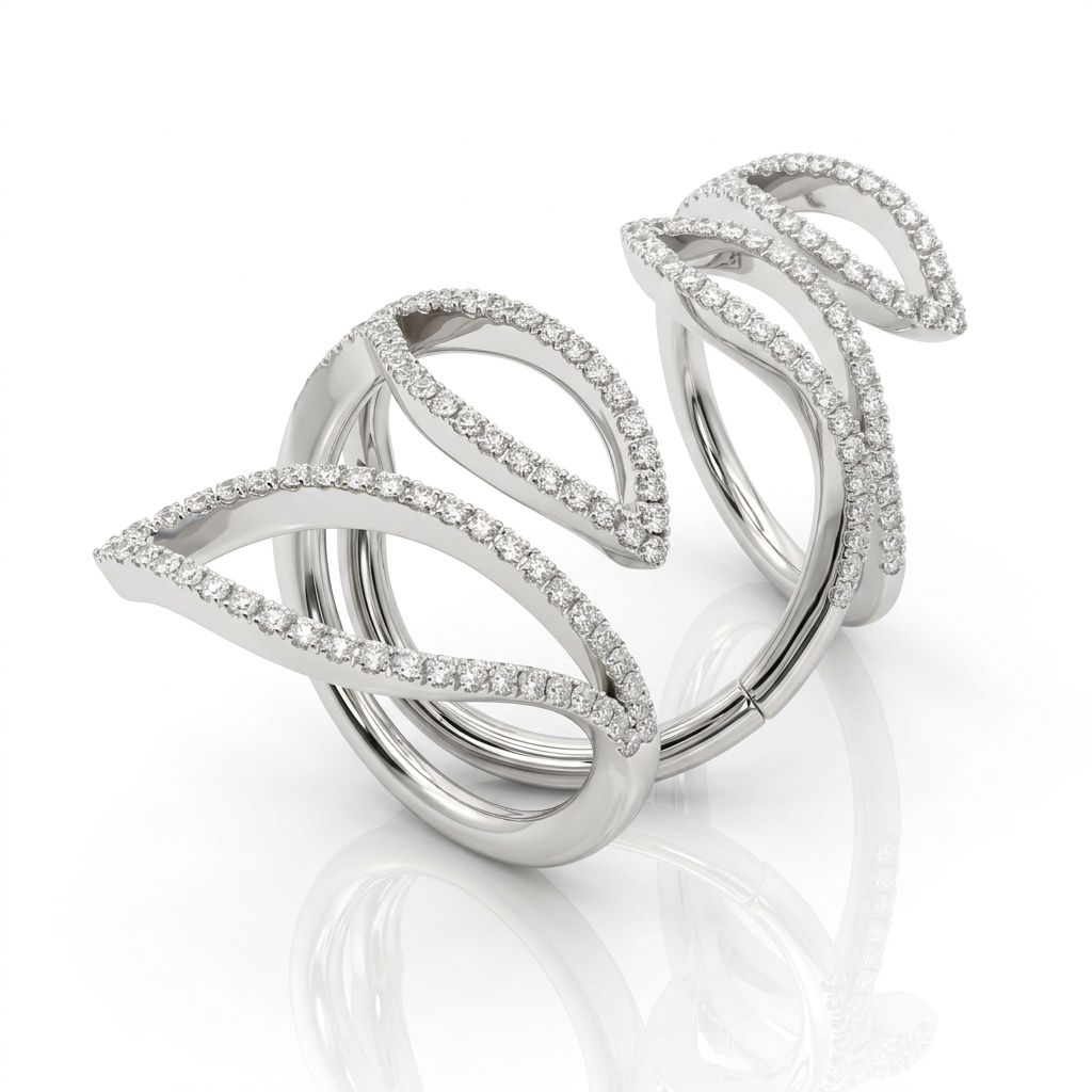 Anello Foglia in Oro Bianco 18kt e Diamanti 0.86ct