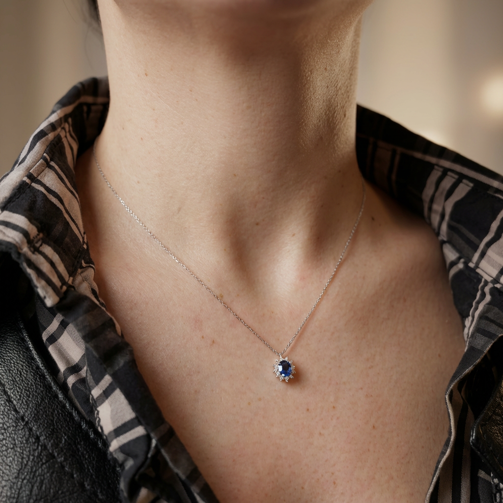 Girocollo Oro con Zaffiro Blu e Diamanti