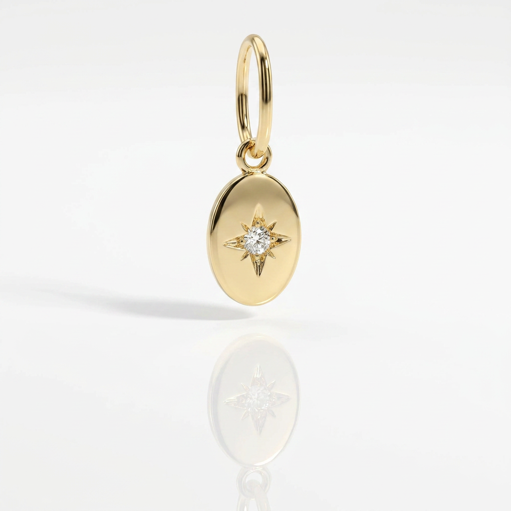 Ciondolo Piastra Ovale Oro Giallo 9kt e Diamante Naturale