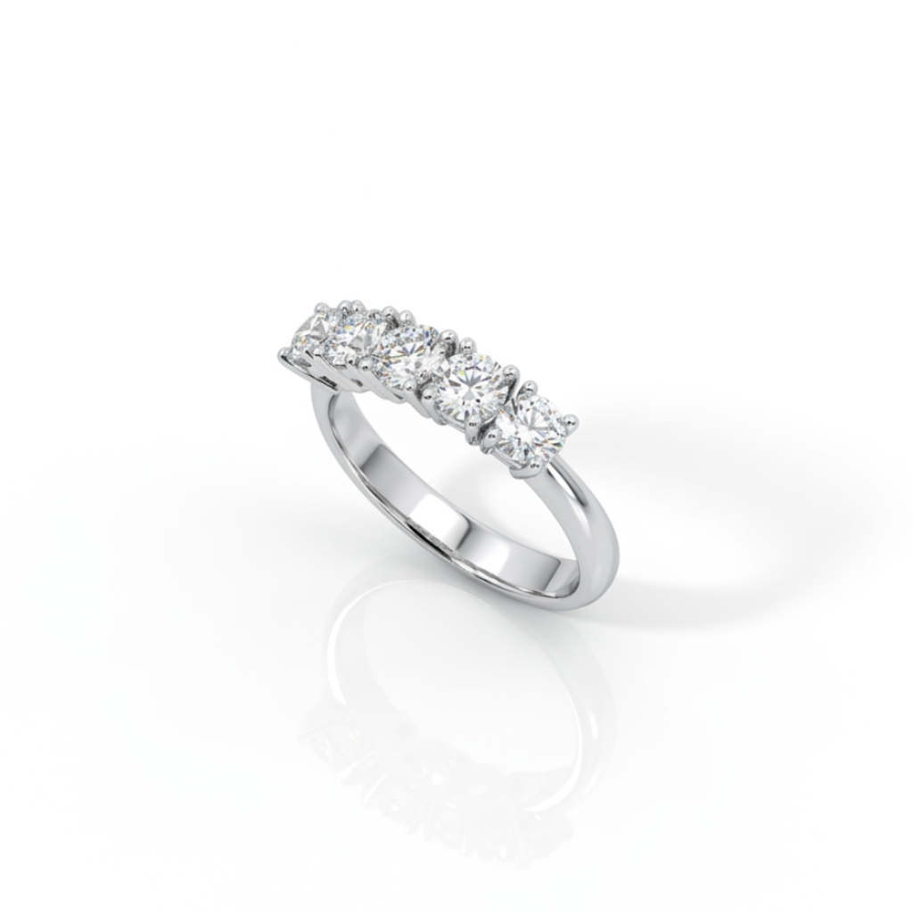 Anello Cinque Pietre 1,15ct, Oro bianco