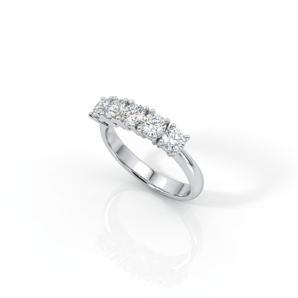 Anello Cinque Pietre 1,51 ct, Oro bianco