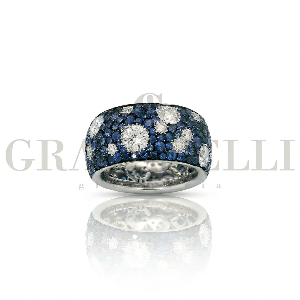 Anello Fascia Zaffiri e Diamanti Crivelli