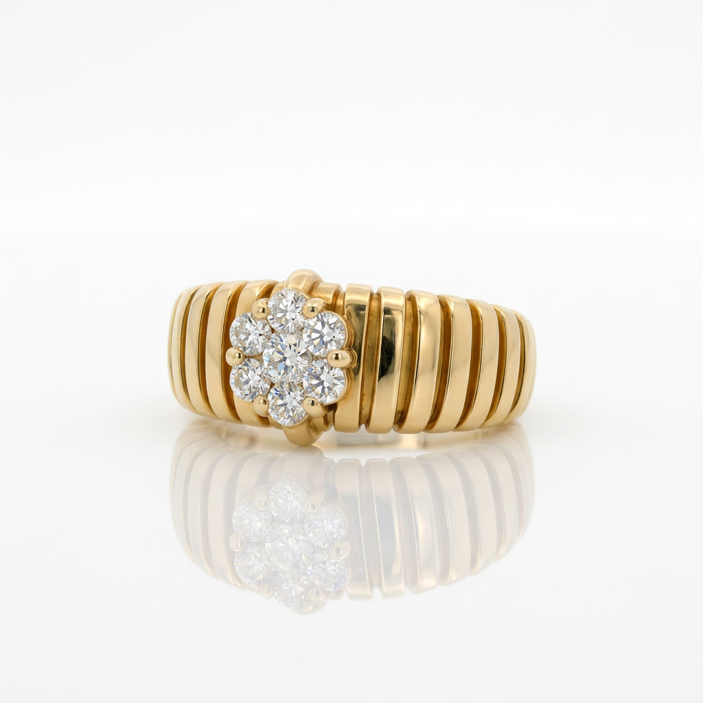 Gas tube knit ring with diamond flower