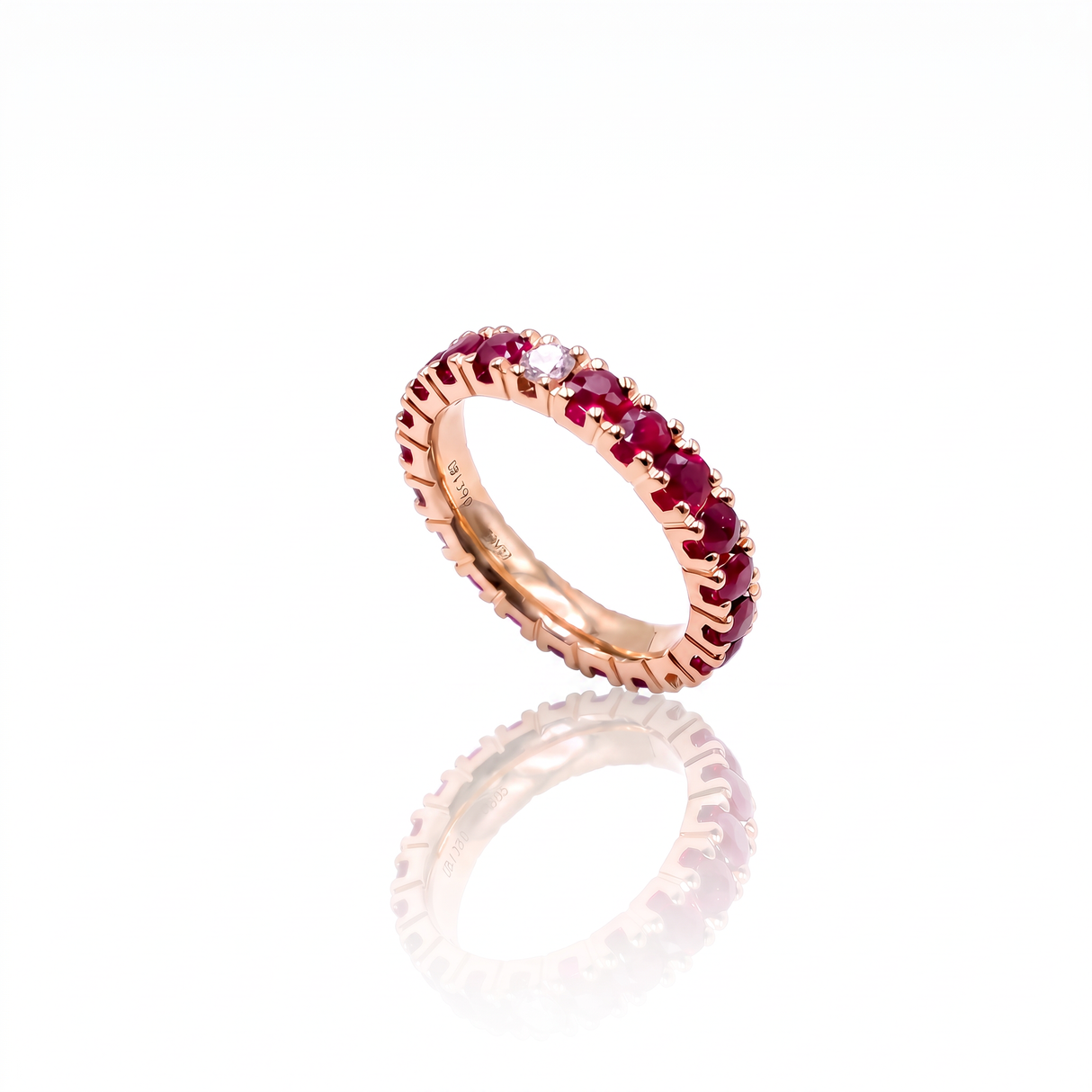 Anello Fedina Girodito Rubini e Diamanti Oro Rosa 18 kt