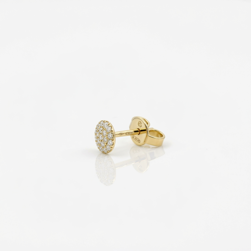 Mono Orecchino Piastra Pavè Oro Giallo 18kt e Diamanti