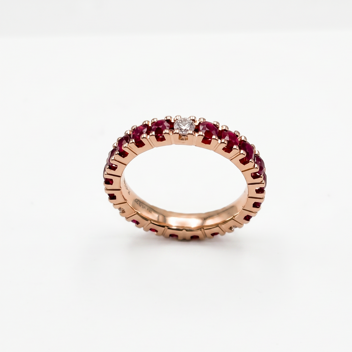 Anello Fedina Girodito Rubini e Diamanti Oro Rosa 18 kt
