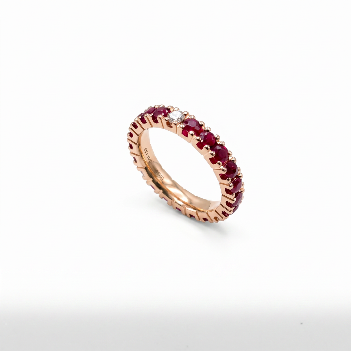 Anello Fedina Girodito Rubini e Diamanti Oro Rosa 18 kt