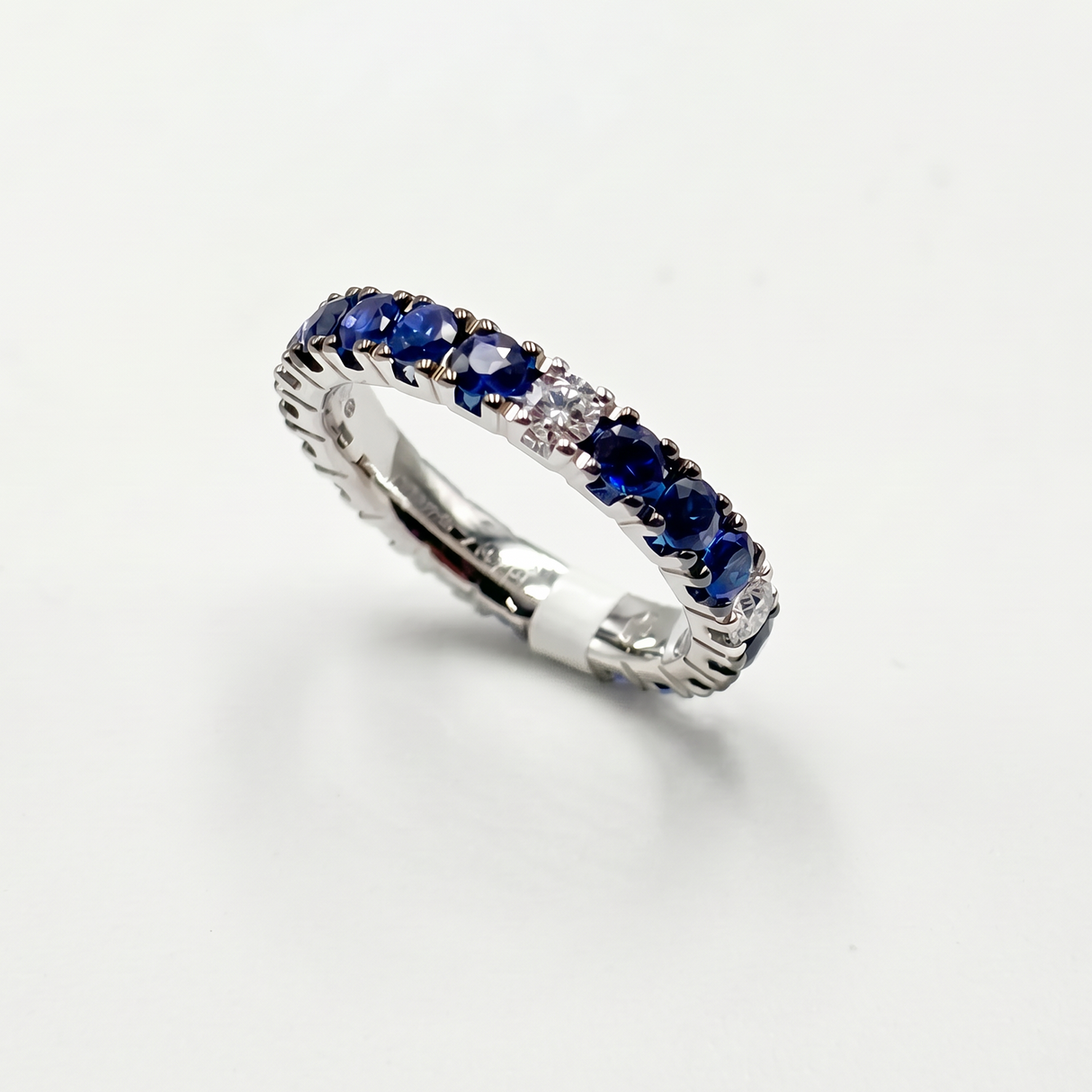 Anello Fedina Zaffiri Blu e Diamanti Oro Bianco 18 kt