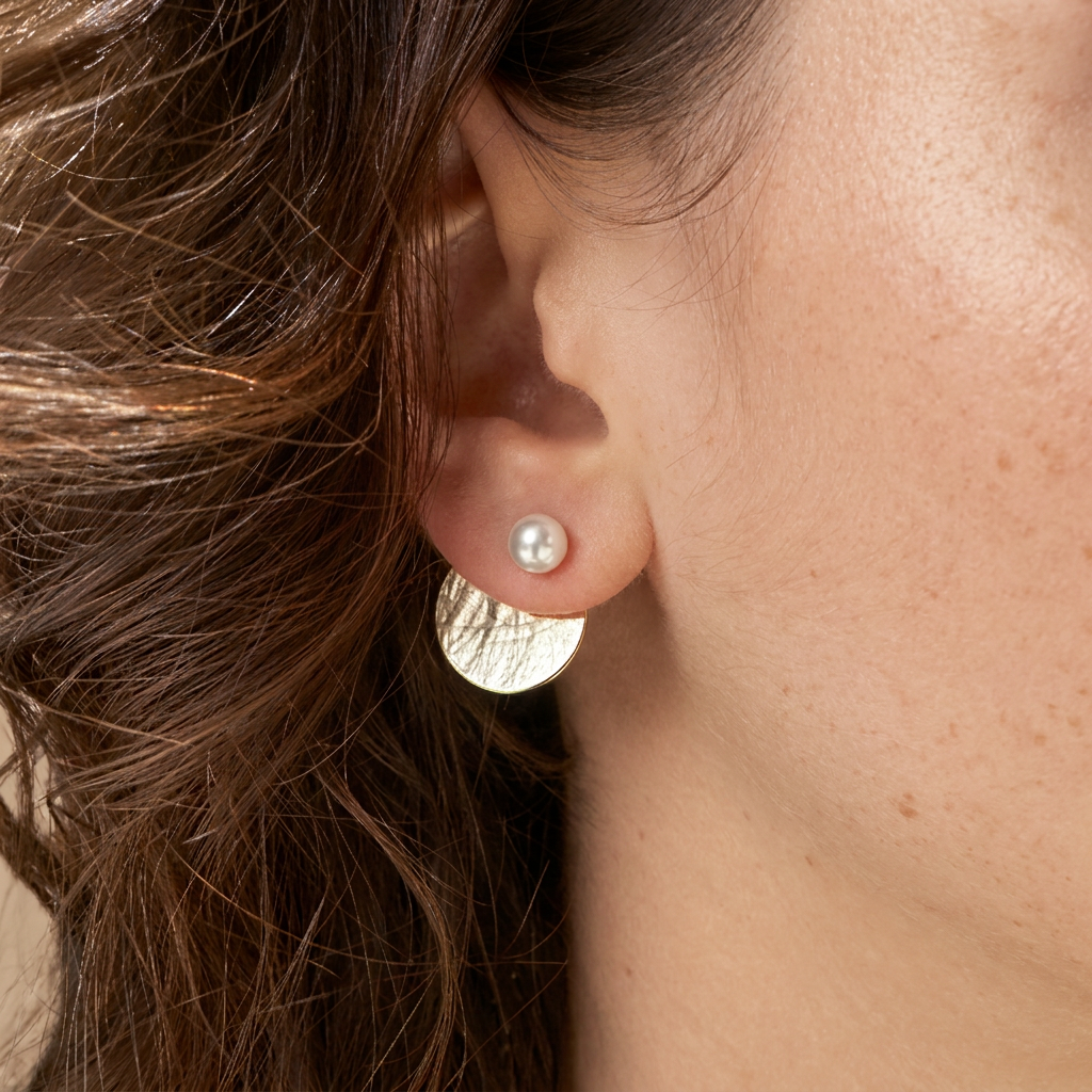 Mono Orecchino Piastra con Perla Freshwater 6,5mm Oro Giallo 9kt