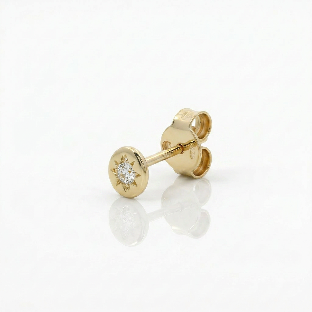 Mono Orecchino Piastra Ovale Oro Giallo 9kt e Diamante