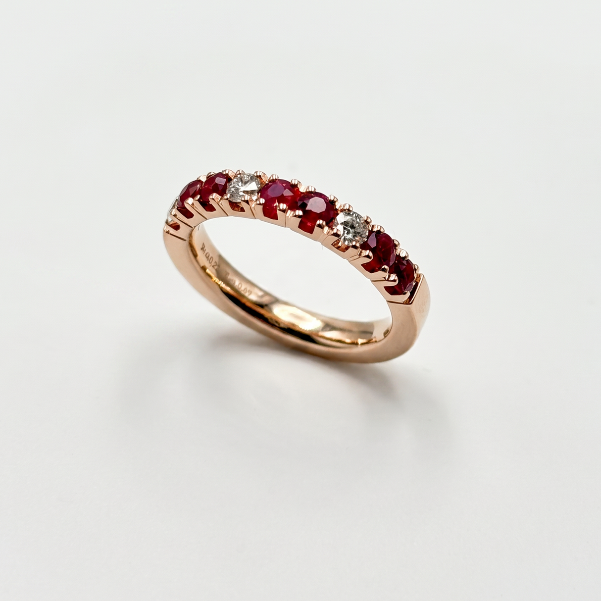 Anello Half eternity Rubini e Diamanti Oro Rosa 18 kt