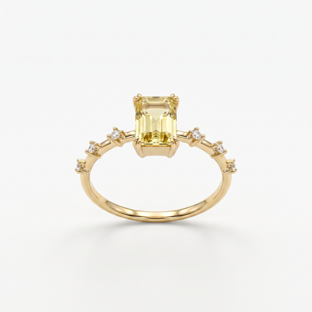 Anello Oro Giallo 9kt con Berillo Giallo Taglio Smeraldo e Diamanti - GioGio