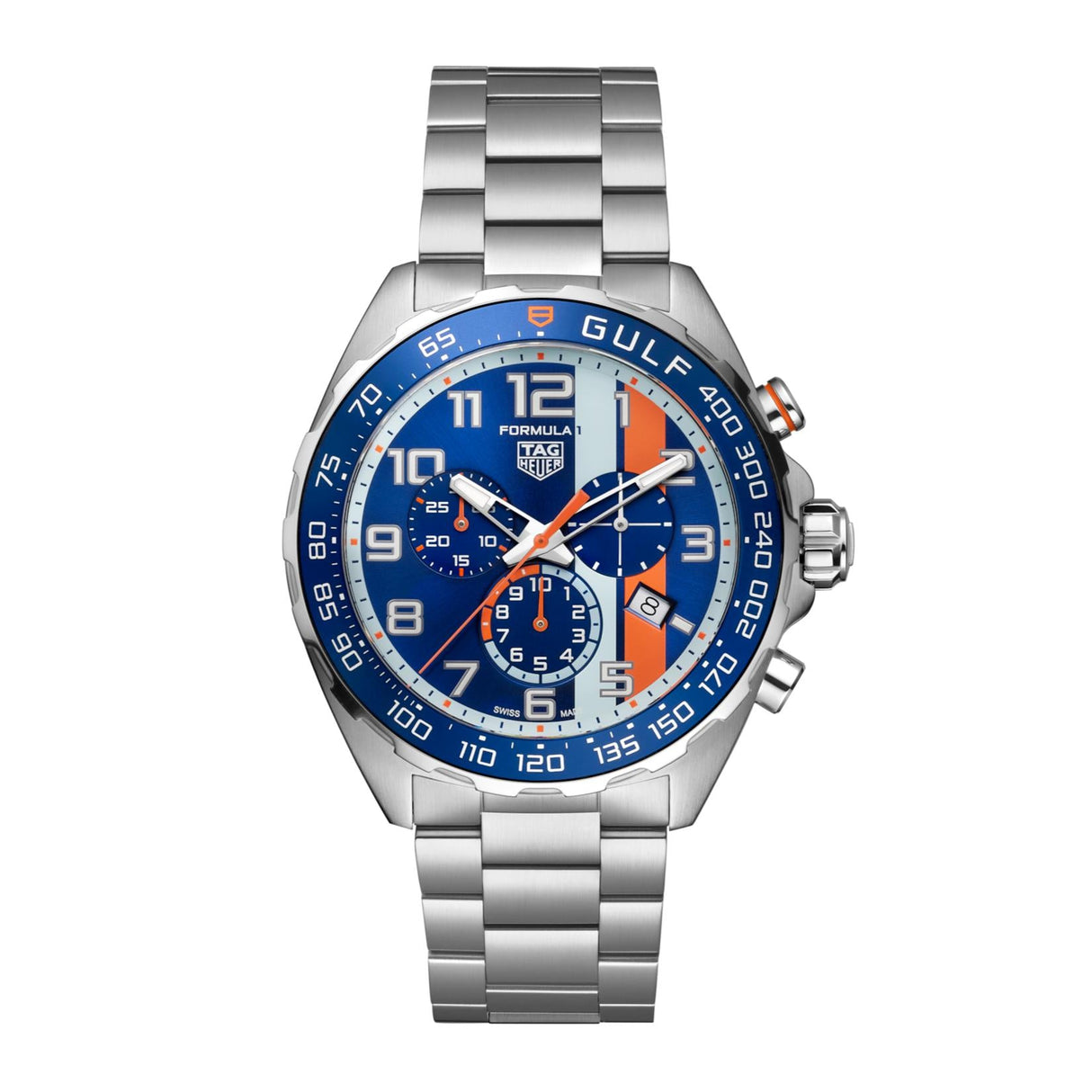 Formula 1 Gulf 43 mm Blu/Arancio Acciaio-Orologi-TAG HEUER-Gioielleria Granarelli