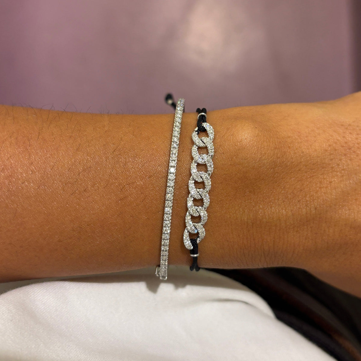 Bracciale Groumette cordino in Oro Bianco e Diamanti 0.61ct