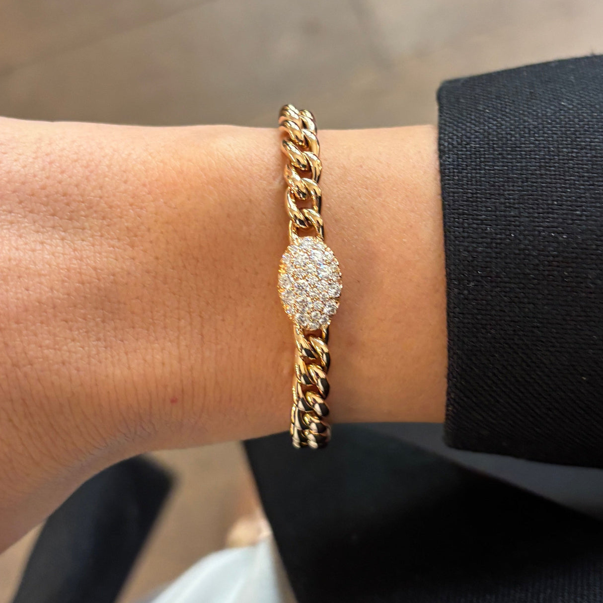 Bracciale Groumette in Oro Rosa e Ovale con Diamanti