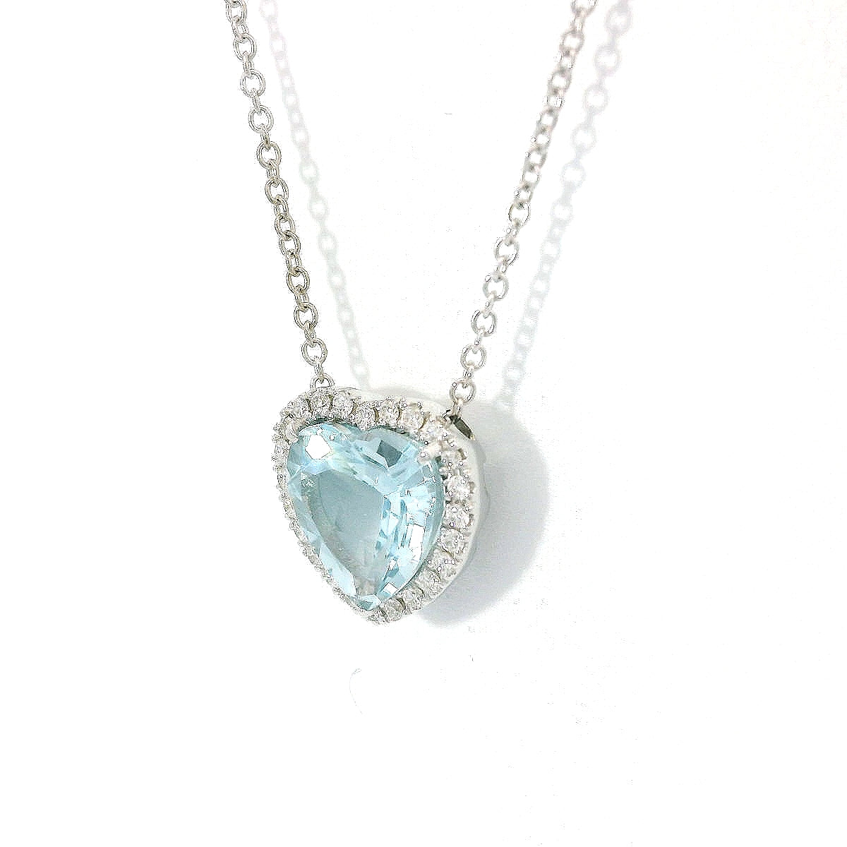 Girocollo Acquamarina taglio Cuore Diamanti in Oro bianco