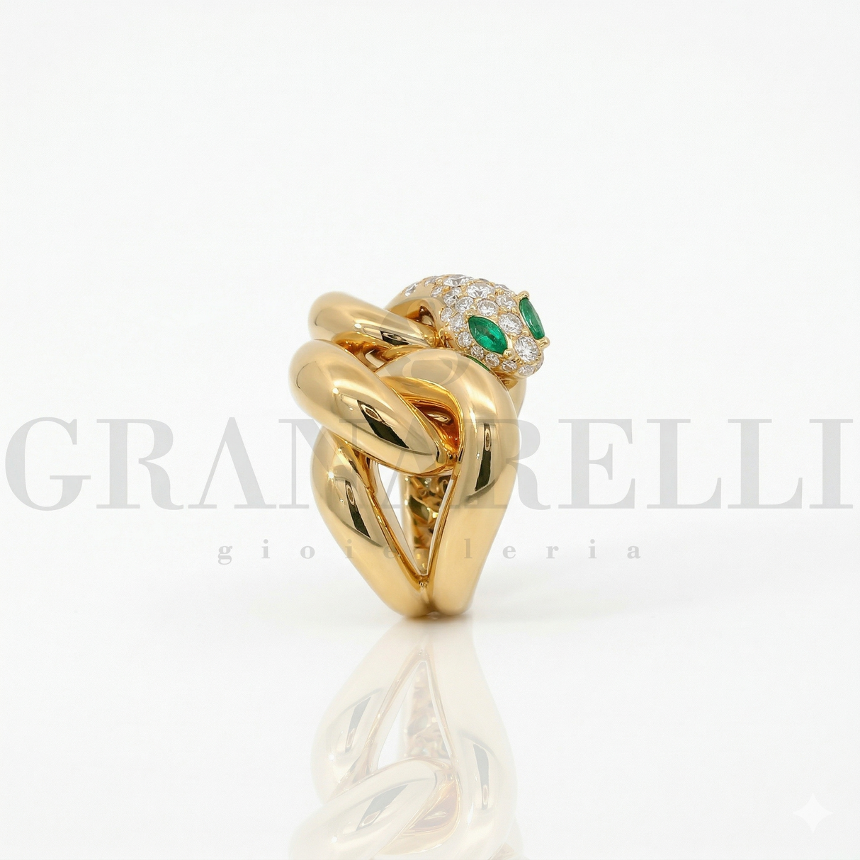 Anello Groumette Serpente Oro Rosa Smeraldi e Diamanti Crivelli