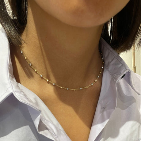 Girocollo Sfere Diamantate in Oro Giallo e Bianco cm 45-GRANARELLI-CL-LLA-OGB-45-Gioielleria Granarelli