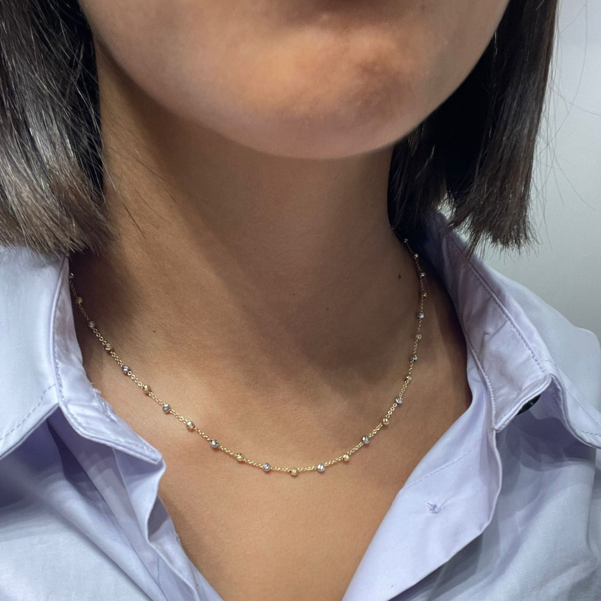 Girocollo Sfere Diamantate in Oro Giallo e Bianco cm 45-GRANARELLI-CL-LLA-OGB-45-Gioielleria Granarelli