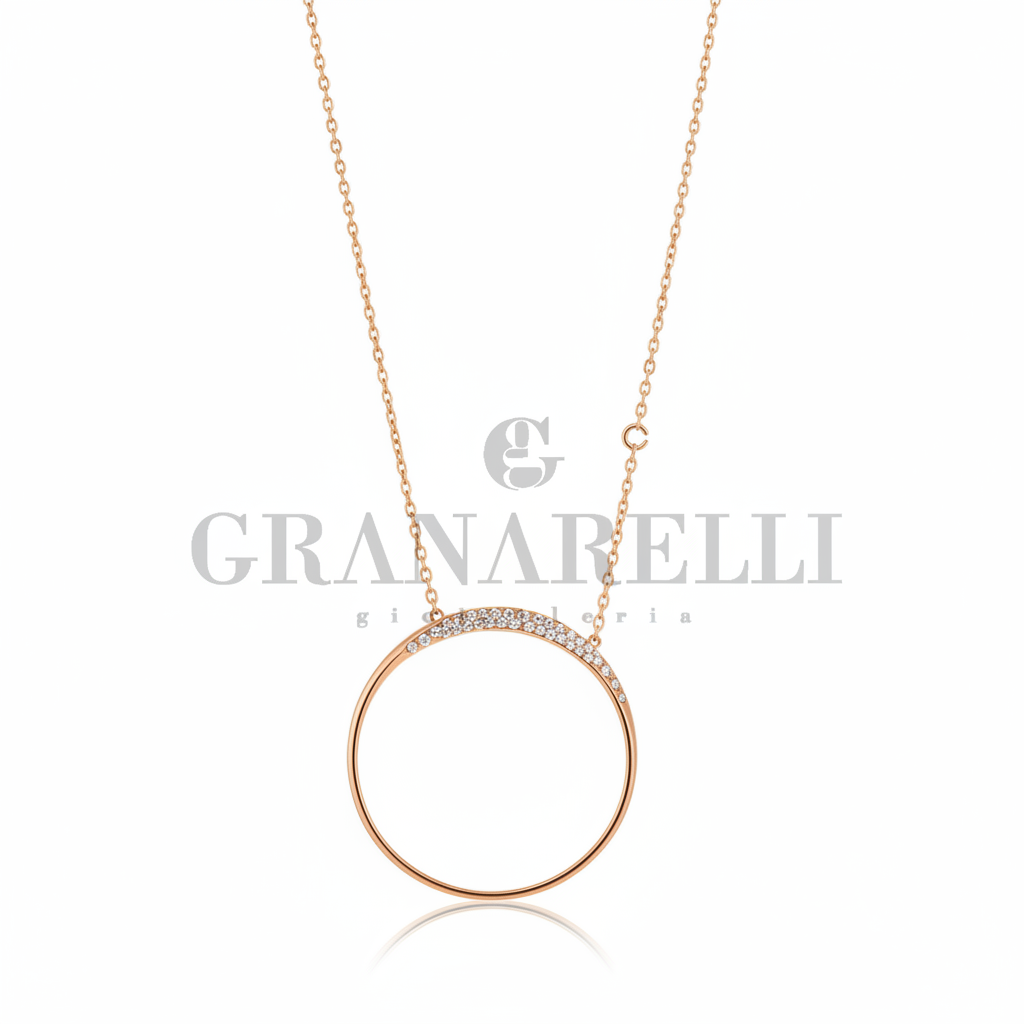 Collana Tondo pendente e Diamanti bianchi, in oro Rosa
