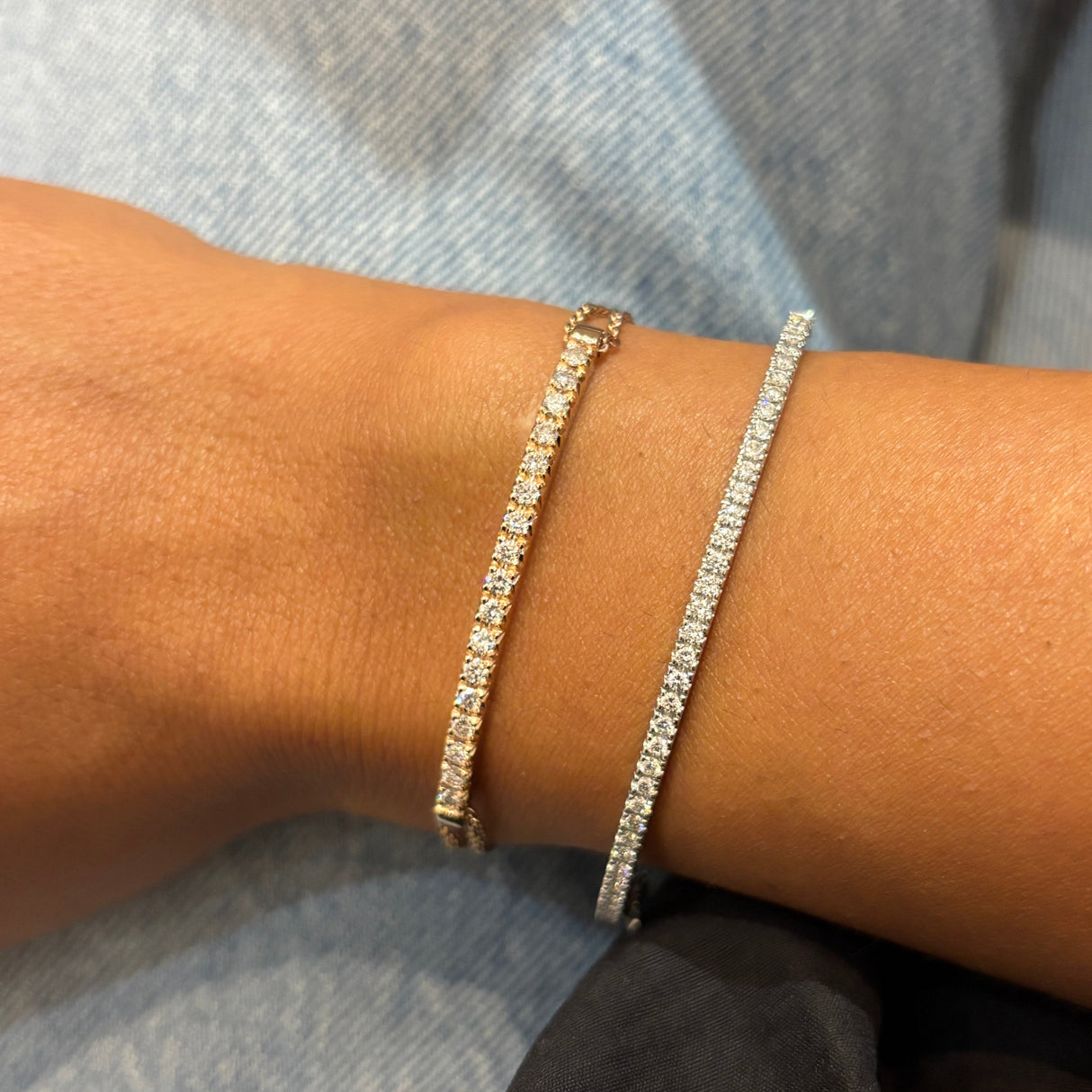 Bracciale Barretta Diamanti Bianchi Misura grande in Oro Rosa e catena, CURVA