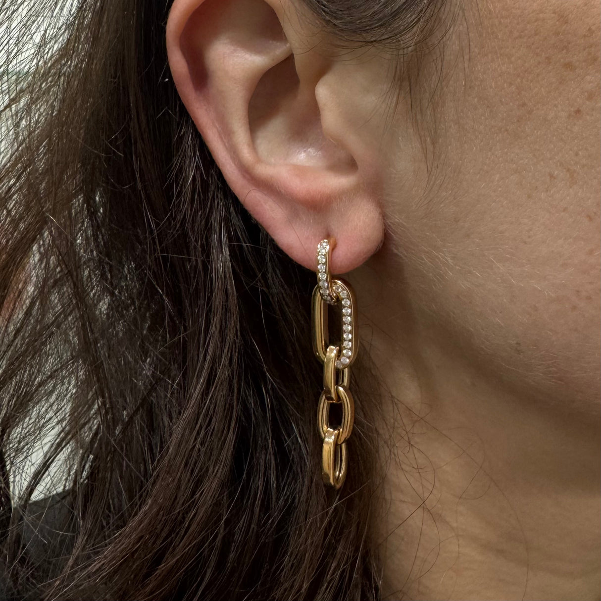 Orecchini Pendenti Catena Ovalini con Diamanti Oro Rosa