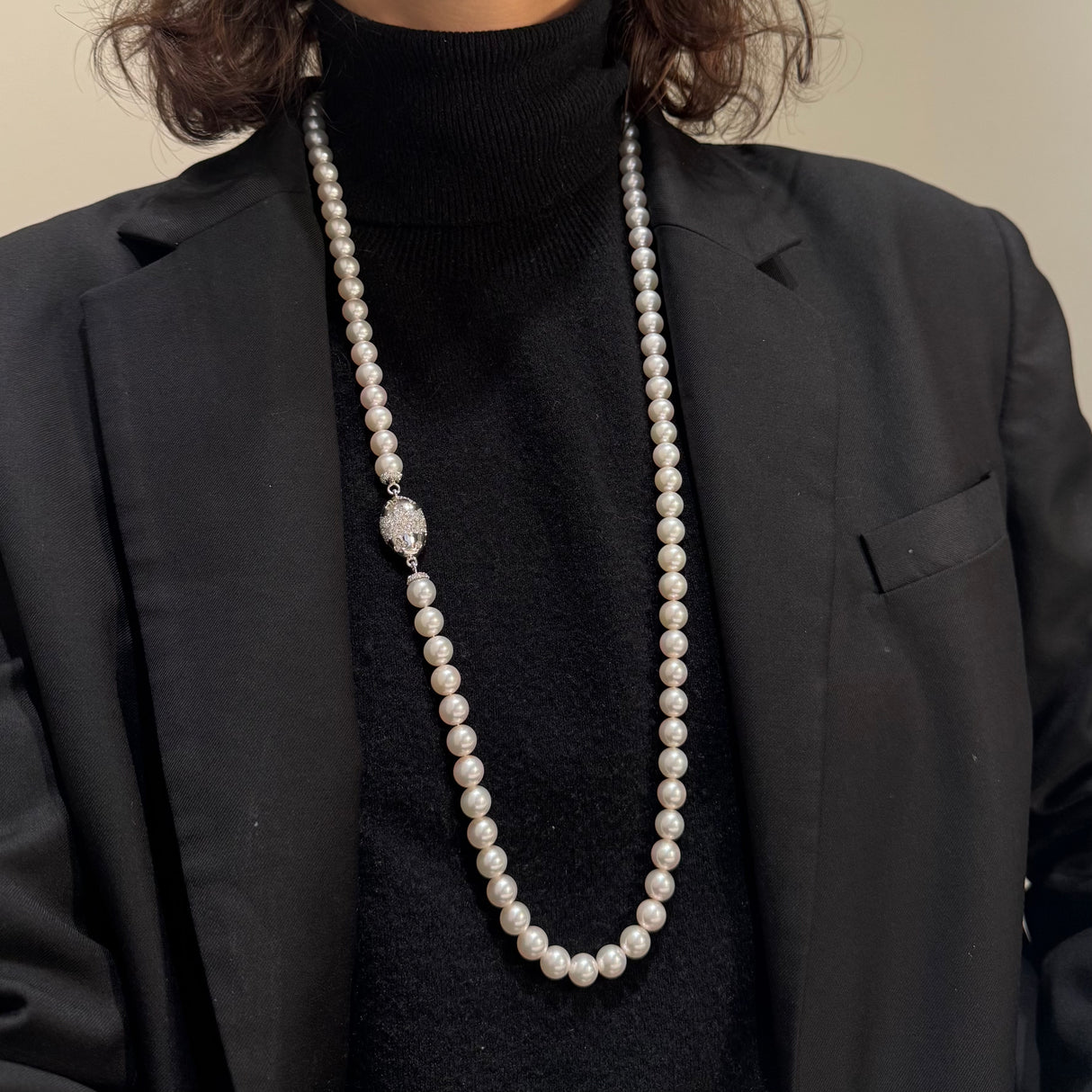 Collana Perle e diamanti in Oro Bianco