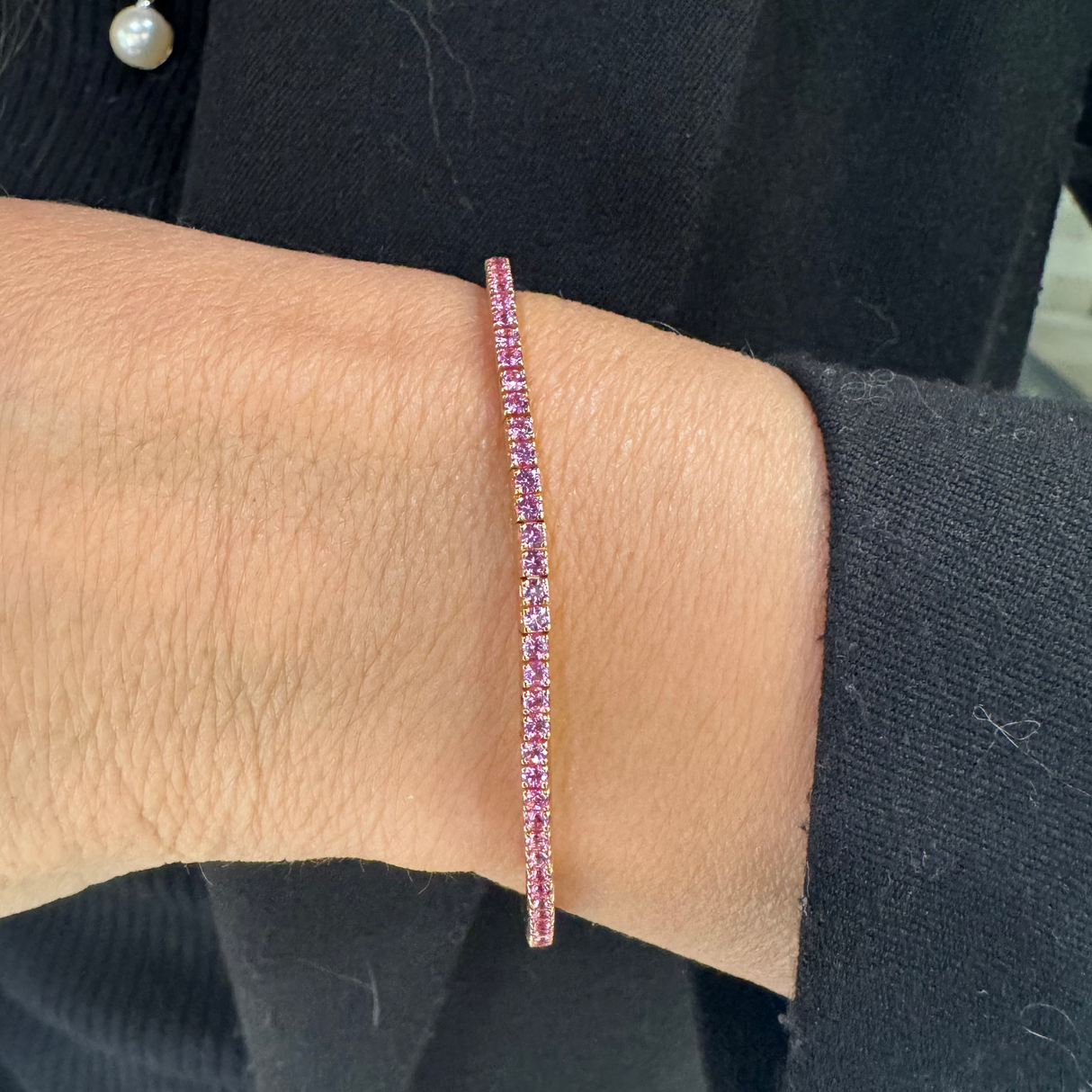 Bracciale Tennis elastico Oro Rosa e Zaffiri Rosa 2,54kt