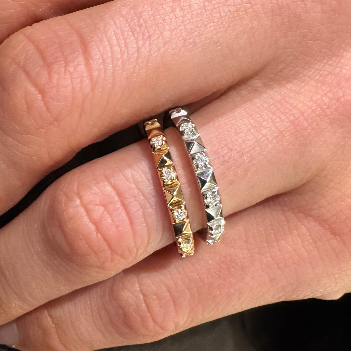 White gold studs and diamonds ring