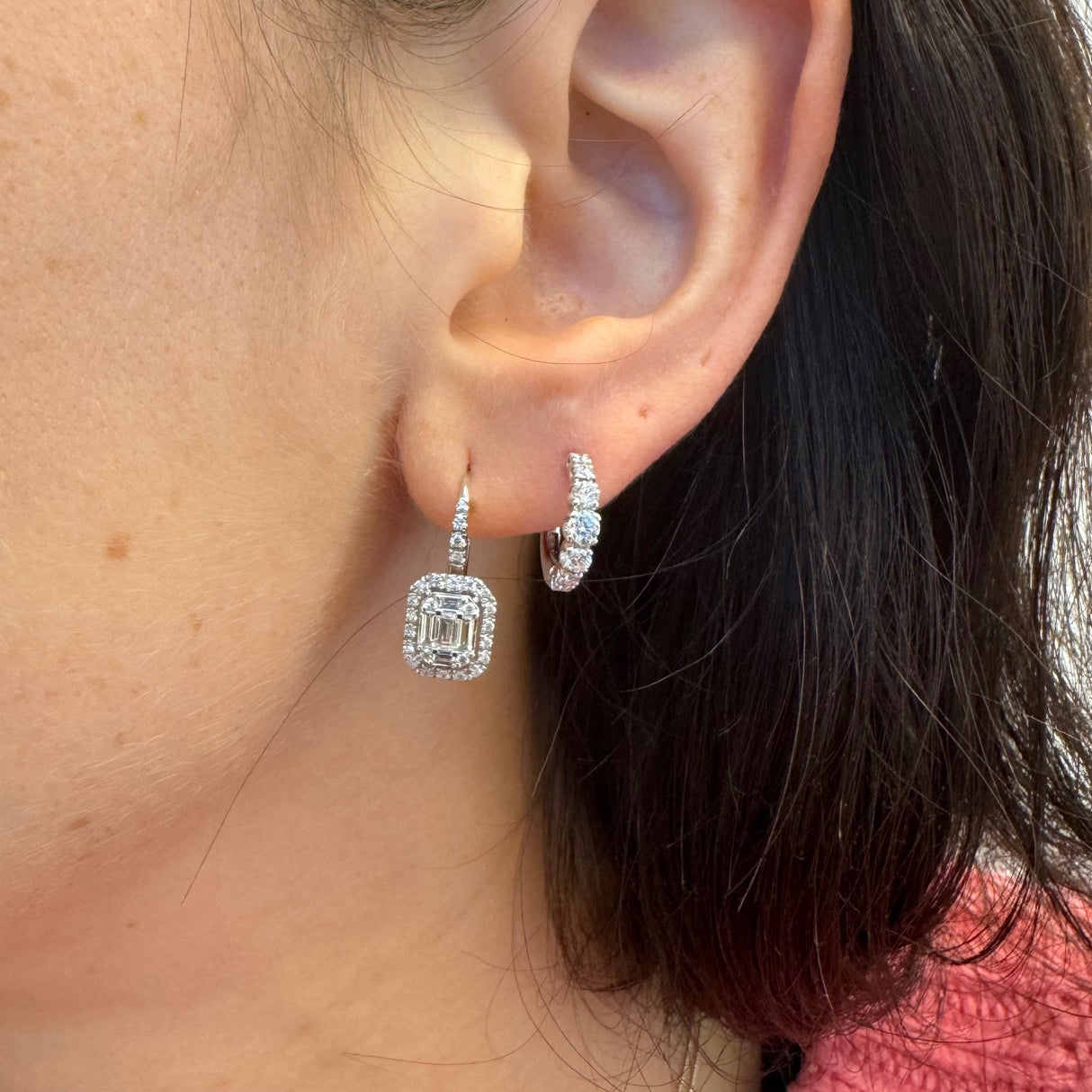 White gold and diamond -gold -looking earrings