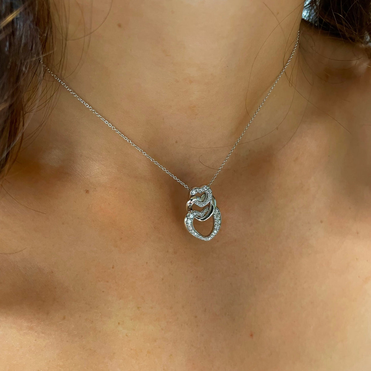 Girocollo Recarlo Cuori in Oro Bianco e Diamanti-RECARLO-P58CU370/040-45-Gioielleria Granarelli