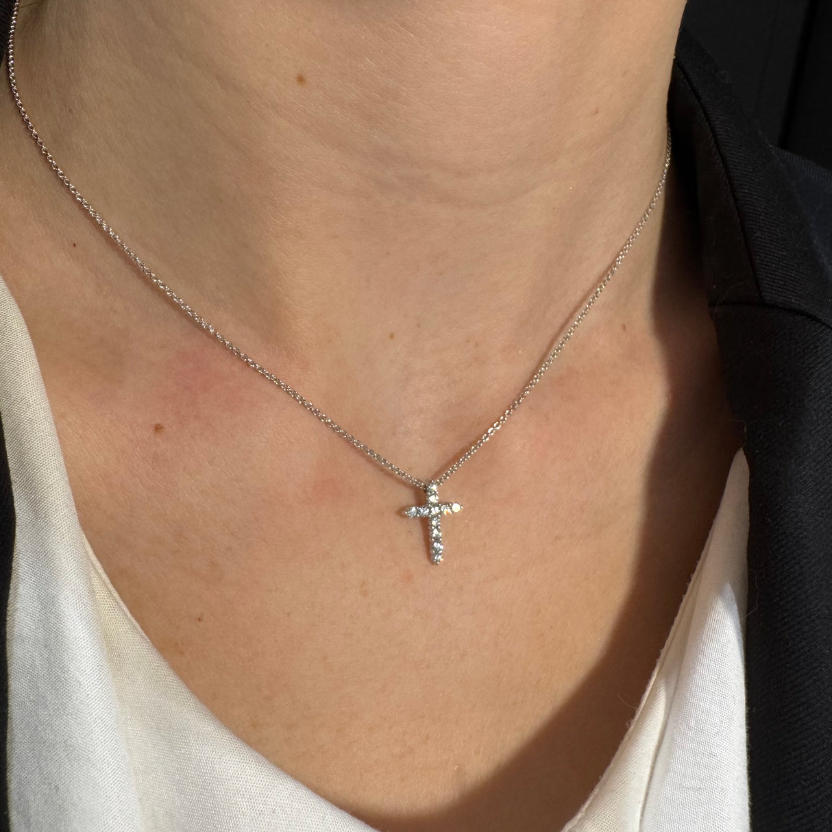 White Gold Diamond Cross Crew