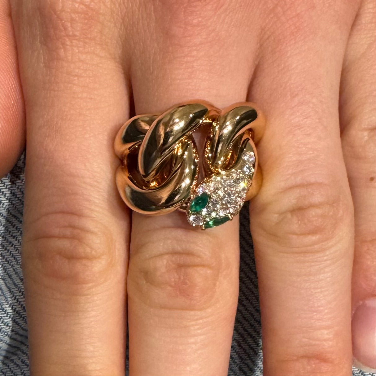 Anello Groumette Serpente Oro Rosa Smeraldi e Diamanti Crivelli