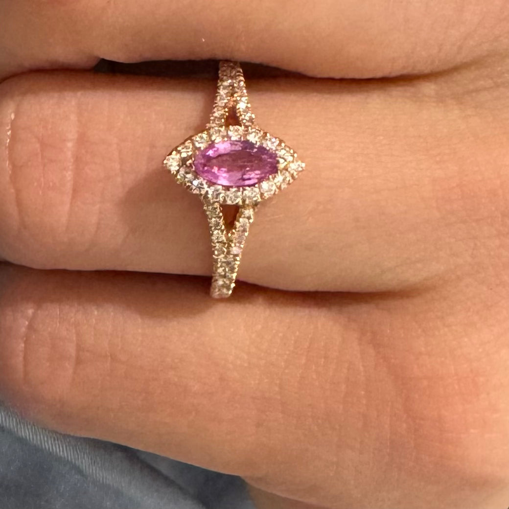 Rose gold and pink sapphire donut ring ring